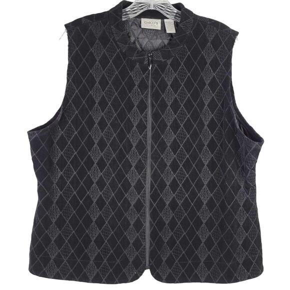Chicos Jackets & Blazers - Chicos Travelers Vest Black Full Zip Women’s Size 3 XL Quilted Diamond